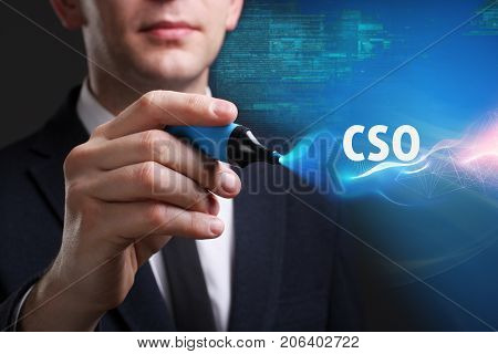 Business, Technology, Internet And Network Concept. Young Businessman Working On A Virtual Screen Of