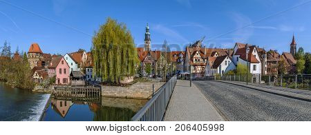 Panoramic view of Lauf an der Pegnitz from Pegnitz river Germany