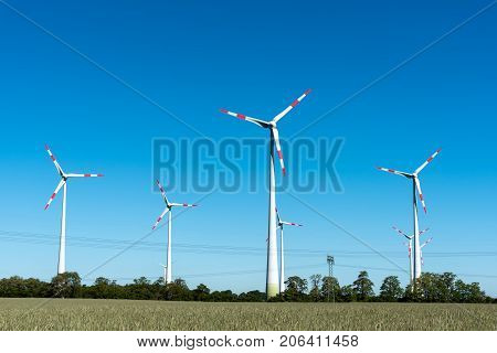 Wind power in the fields seen in rural Germany