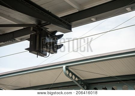 trainstation roof abstract view with installations and cables architecture retro railway
