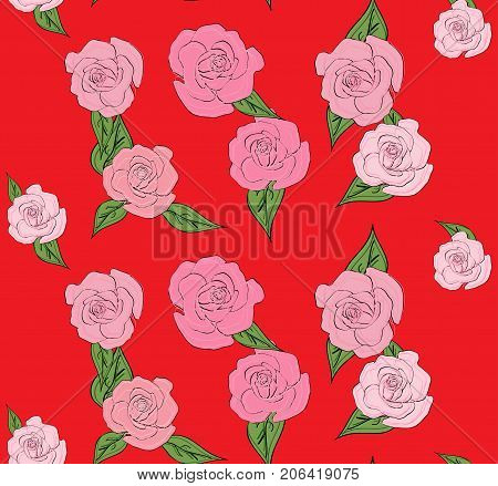 Seamless Floral Background With Bouquets Of Roses. Vintage Pattern For Wallpaper, Fabric, Digital Pa