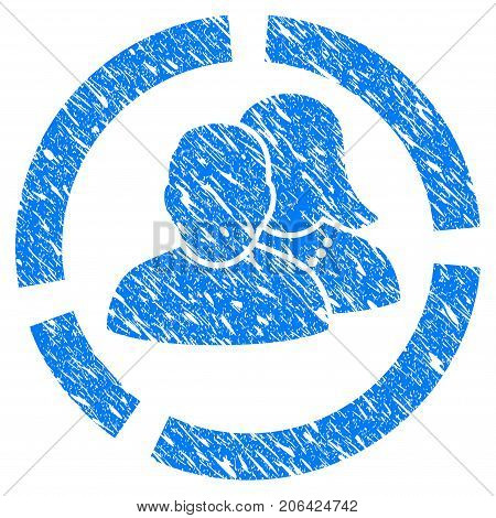 Grunge People Diagram icon with grunge design and dust texture. Unclean vector blue People Diagram pictogram for rubber seal stamp imitations and watermarks. Draft sign symbol.