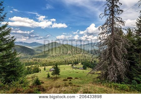 Indescribable landscape in the Carpathian mountains. An old villa.