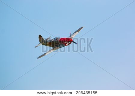 PRAGUE, CZECH REPUBLIC - 9.09.2017: Propeller military plane yak parking at the airport in sunny day, Prague, Czech Republic