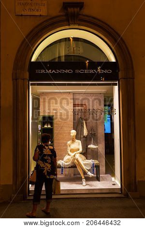 Luxury Store In The Old Town Of Florence, Italy, At Night