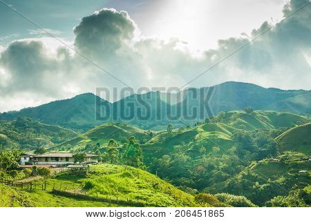 This image shows a farmhouse of a coffee farmer outside of Jercio Colombia