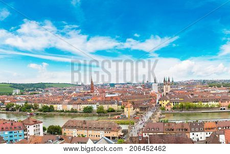 Panoramic Aerial View Of Wurzburg In A Beautiful Summer Day Germany