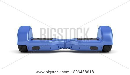 3d rendering of a single blue hoverboard in front view isolated on white background. Urban transportation. Personal transport. Leisure equipment.
