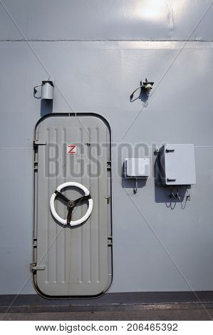 big door knop on door on ship at sattahip Thailand