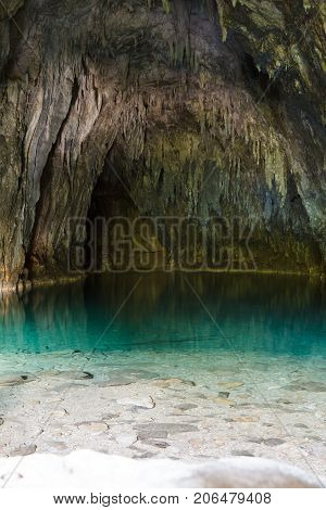 Water cave with green water south of france