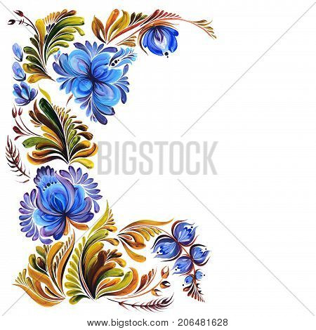 Painted card with Ukrainian ornament , Petrikovskaya painting with decorative flowers for design