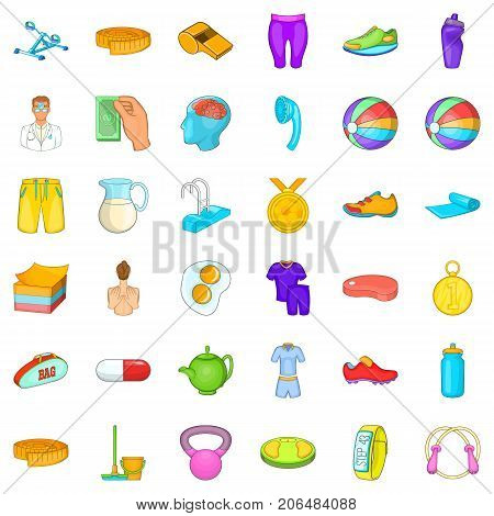 First place icons set. Cartoon style of 36 first place vector icons for web isolated on white background