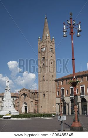 Forli (Emilia Romagna Italy): the Aurelio Saffi square with church of San Mercuriale and other historic buildings