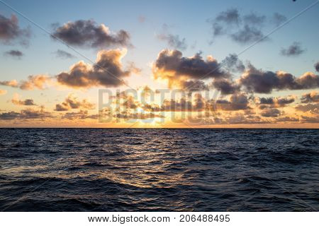 Sunset in the middle of Atlantic while sailing