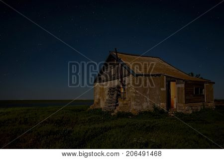 Abandoned haunted house for night horror scene