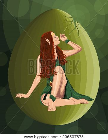 Beautiful half-elf Girl with cracked dragon egg.