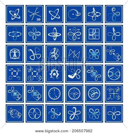 Icons with flow arts symbols part 2. Geometry.