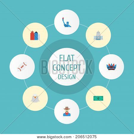 Flat Icons Freedom Monument, Bird, Government And Other Vector Elements