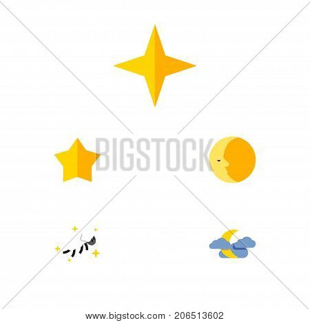 Flat Icon Bedtime Set Of Star, Starlet, Lunar And Other Vector Objects