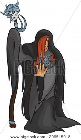 Mysterious red hair priest with vikings skull.