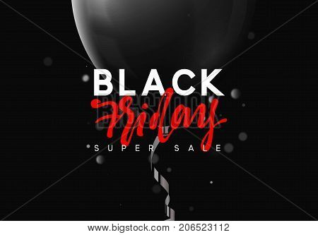 Black Friday sale, banner, poster advert. Card offert promotion design. Background lights bokeh and black air balloon