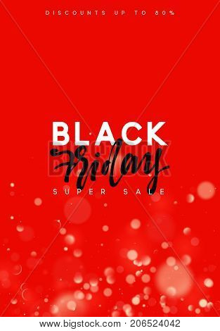Black Friday sale, banner, poster advert. Card offert promotion design. Background lights bokeh