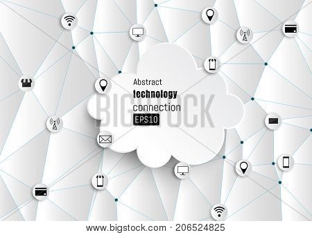 Technology network. Growth background with paper circles integrate flat icons. Connected symbols for digital connect communicate social media and global concepts. Vector interactive illustration