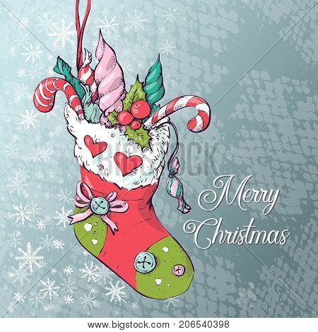 Christmas socks with gifts. Vector illustration. Hand drawing