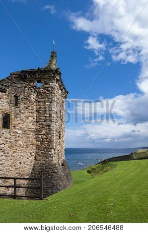 Detail of the St. Andrews Castle in the Royal Burgh of St Andrews in Fife Scotland