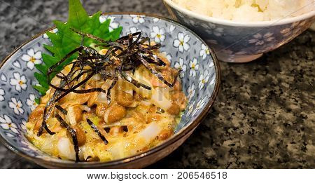 Japanese Fermented Beans Natto Mixed with Squid and Egg