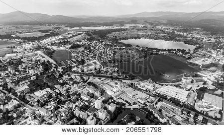 Aerial view of a town. Kocevje in Slovenia.