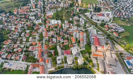 Top view of buildings. Town of Kocevje, Slovenia