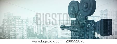 Retro styled bllack film camera against white background