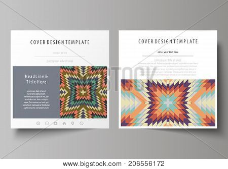 Business templates for square design brochure, magazine, flyer, booklet. Leaflet cover, abstract vector layout. Tribal pattern, geometrical ornament in ethno syle, vintage fashion background