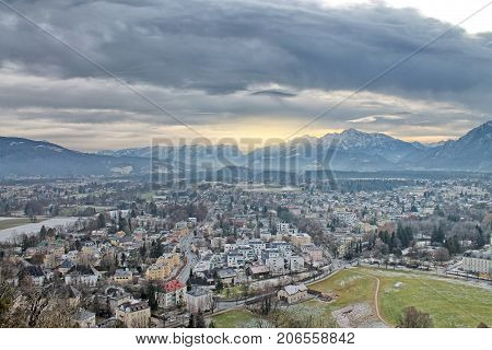 View from Hohensalzburg Castle in winter. Salzburg, Austria.