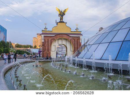 KIEV UKRAINE - JUNE 05 : The Maidan Nezalezhnosti in Kiev Ukraine on 05 June 2017 it is one of the city's main squares located on Khreshchatyk Street