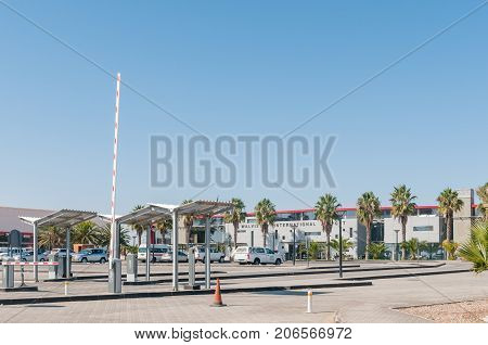 WALVIS BAY NAMIBIA - JULY 2 2017: The buildings of the international airport at Walvis Bay on the Atlantic Coast of Namibia