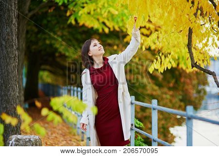 Woman In Paris On A Bright Fall Day