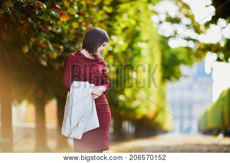 Woman In Paris On A Bright Fall Day