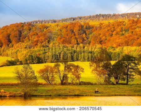 Autumnal landscape with colorful trees. Czech-Saxon Switzerland, Czech Republic.
