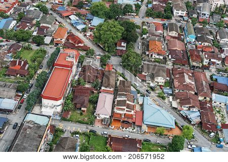 Aerial Photo Rooftop of houses. A small town near Kuala Lumpur Malaysia