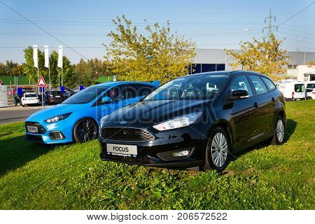 Prague, Czech Republic - September 29: Cars In Front Of Ford Motor Company Dealership Building On Se