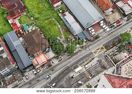 Aerial Photo Rooftop of houses. A small town near Kuala Lumpur Malaysia