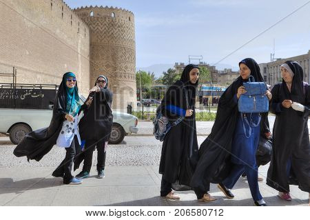 Fars Province Shiraz Iran - 19 april 2017: Iranian school girls returned from excursion of Karim Khan Castle.