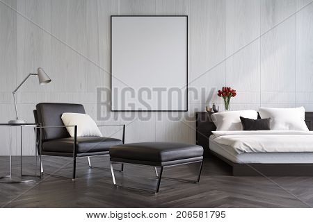 White Wooden Bedroom, Armchair And Poster