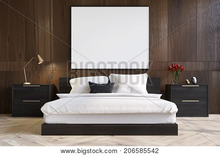 Dark Wooden Bedroom With A Poster