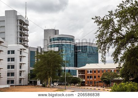 Modern Plate Glass Building In Central Business District, Gaborone, Botswana, Africa, 2017