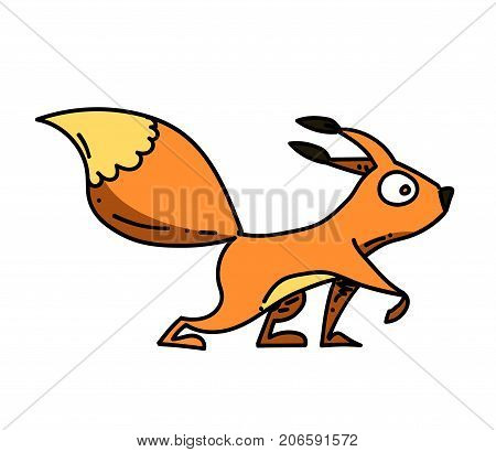 Squirrel cartoon hand drawn image. Original colorful artwork, comic childish style drawing.