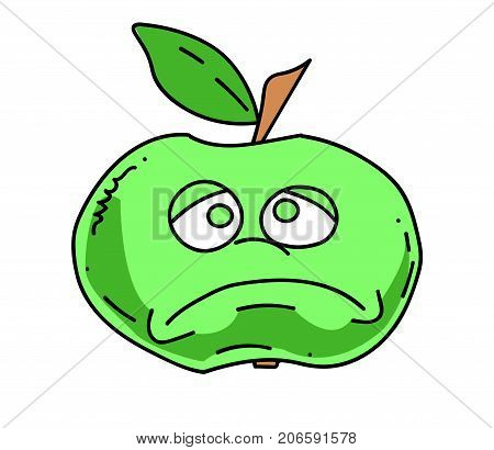 Unhappy apple cartoon hand drawn image. Original colorful artwork, comic childish style drawing.