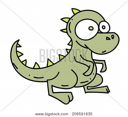Little dinosaur cartoon hand drawn image. Original colorful artwork, comic childish style drawing.